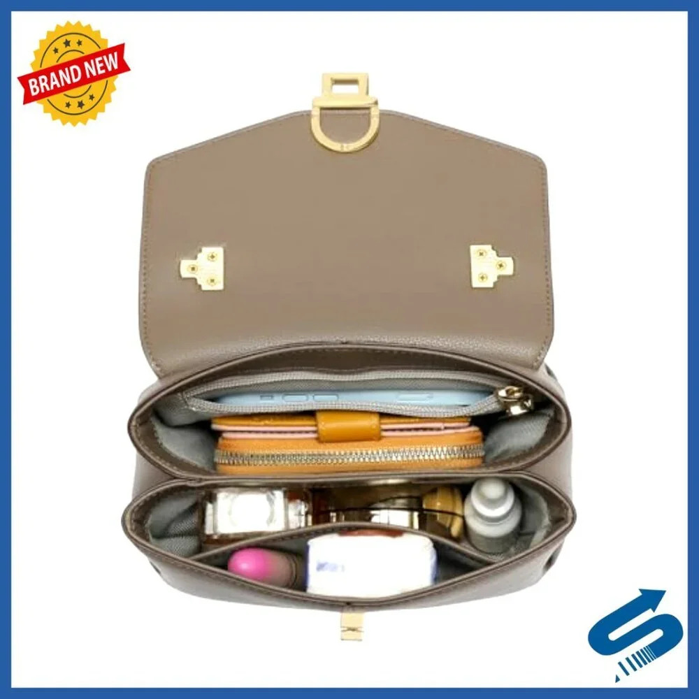Leather Top Handle Tote Satchel Bag with Lock, Shoulder Purse